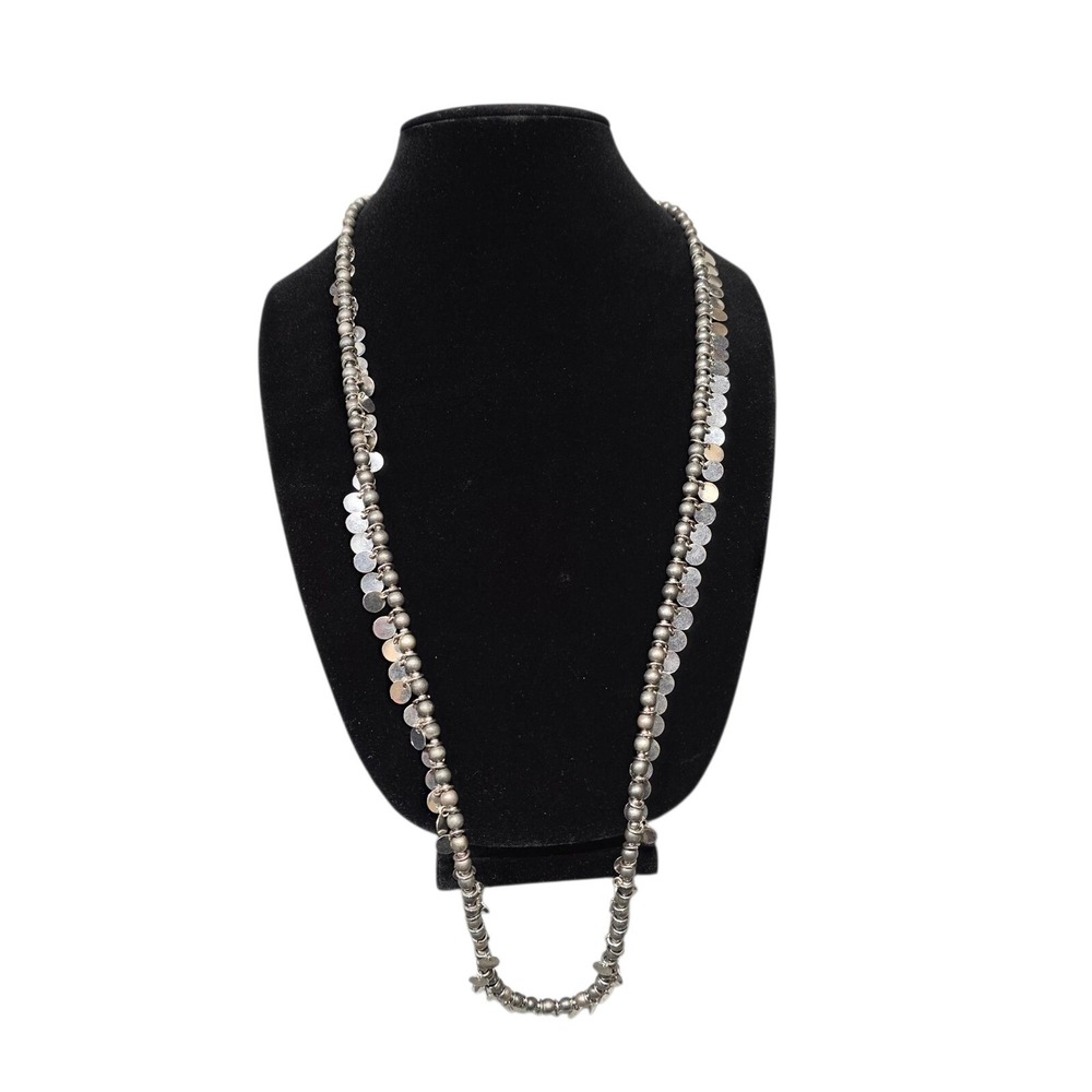 Beaded‎ Necklace Silver Tone Discs Long Fashion Jewelry